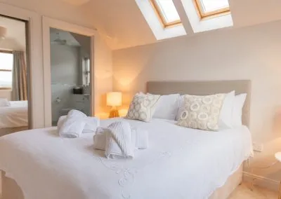 King size bedroom with adjoining Jack and Jill bathroom